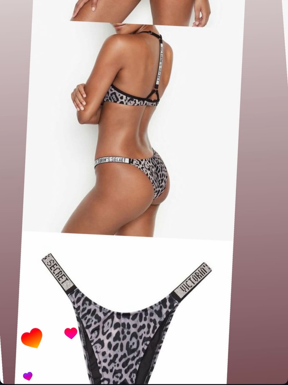 Victoria's Secret Black and Gray Leopard Print Bikini Set Size S NWT